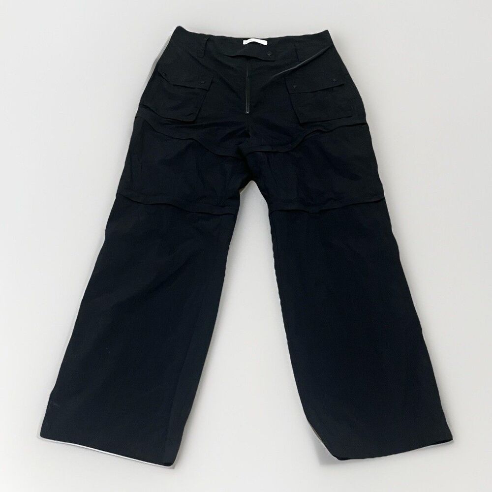Oak + Fort Black Baggy Wide Leg Convertible Cargo Pants Size 12 Zip-Off Nylon